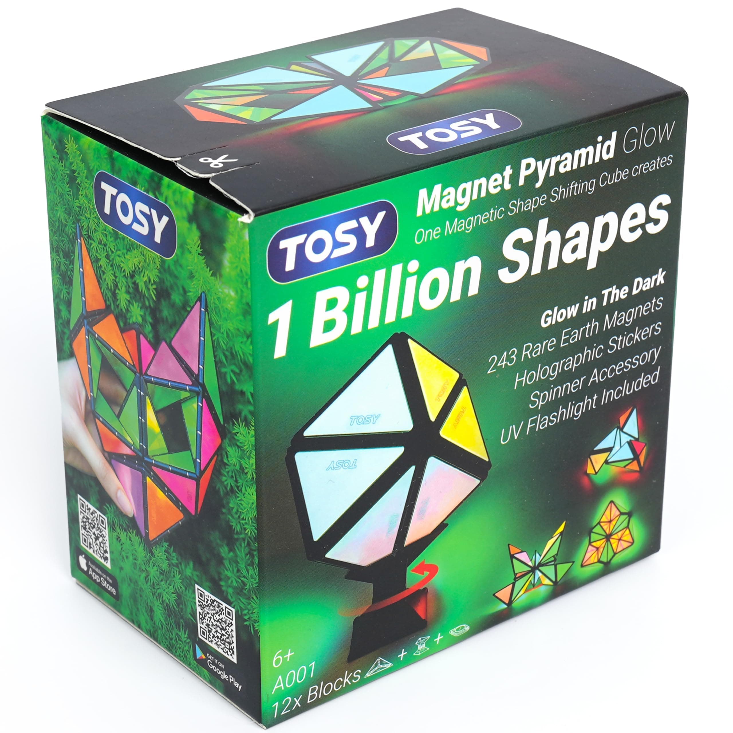 TOSY Magnet Pyramid Glow: 1 Cubo se transforma en mil Millones de Formas, 243 imanes, diseño holográfico Brillante, Accesorio Giratorio, Juguete Steam, Regalo de Pascua