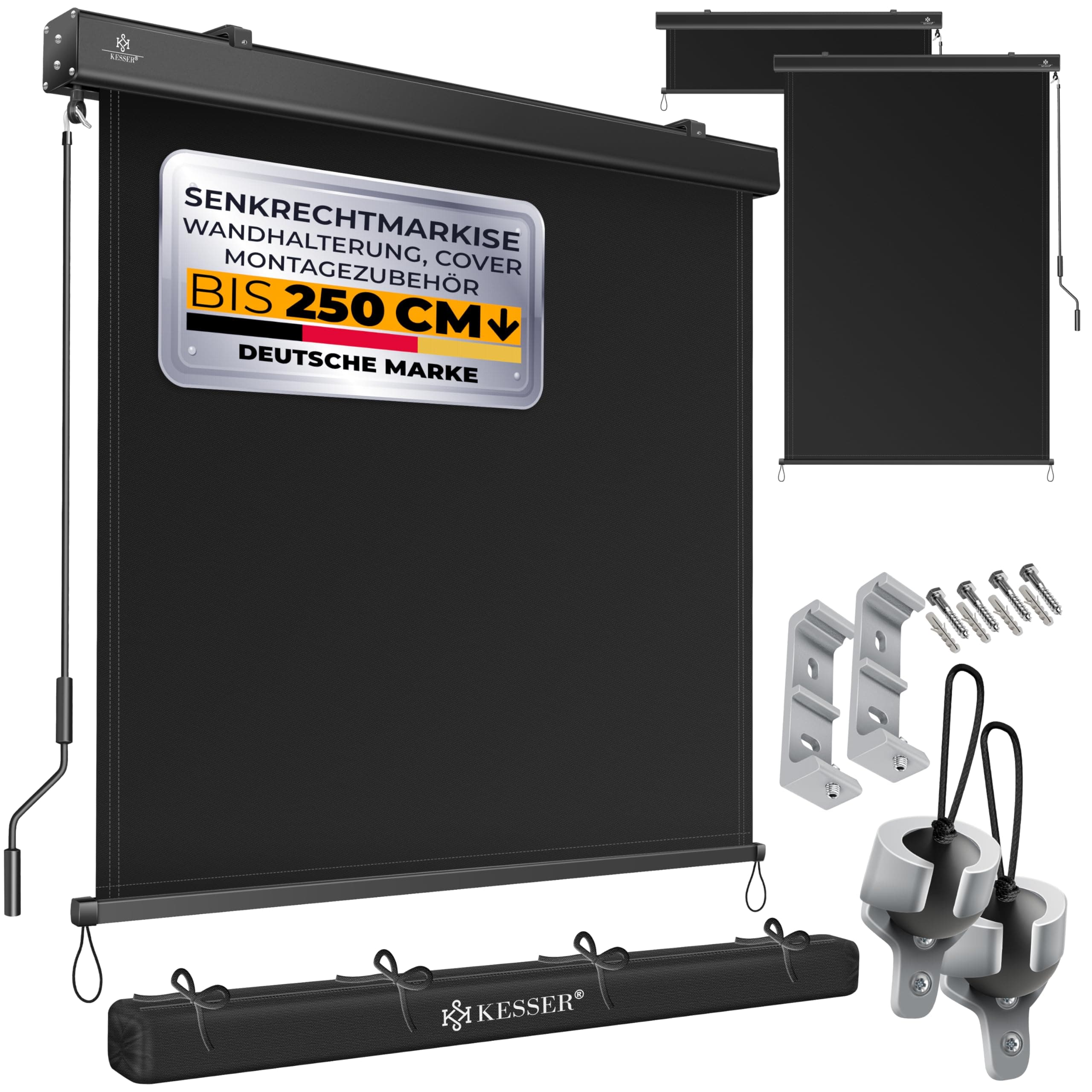 KESSER® Senkrechtmarkise 200x250cm Außenrollo Handkurbelmechanismus Balkonrollo Sonnen-und Sichtschutz Beschattung Sonnenschutz mit Kurbel Markisenkasten Balkon & Terrasse inkl Montageset & Abdeckung