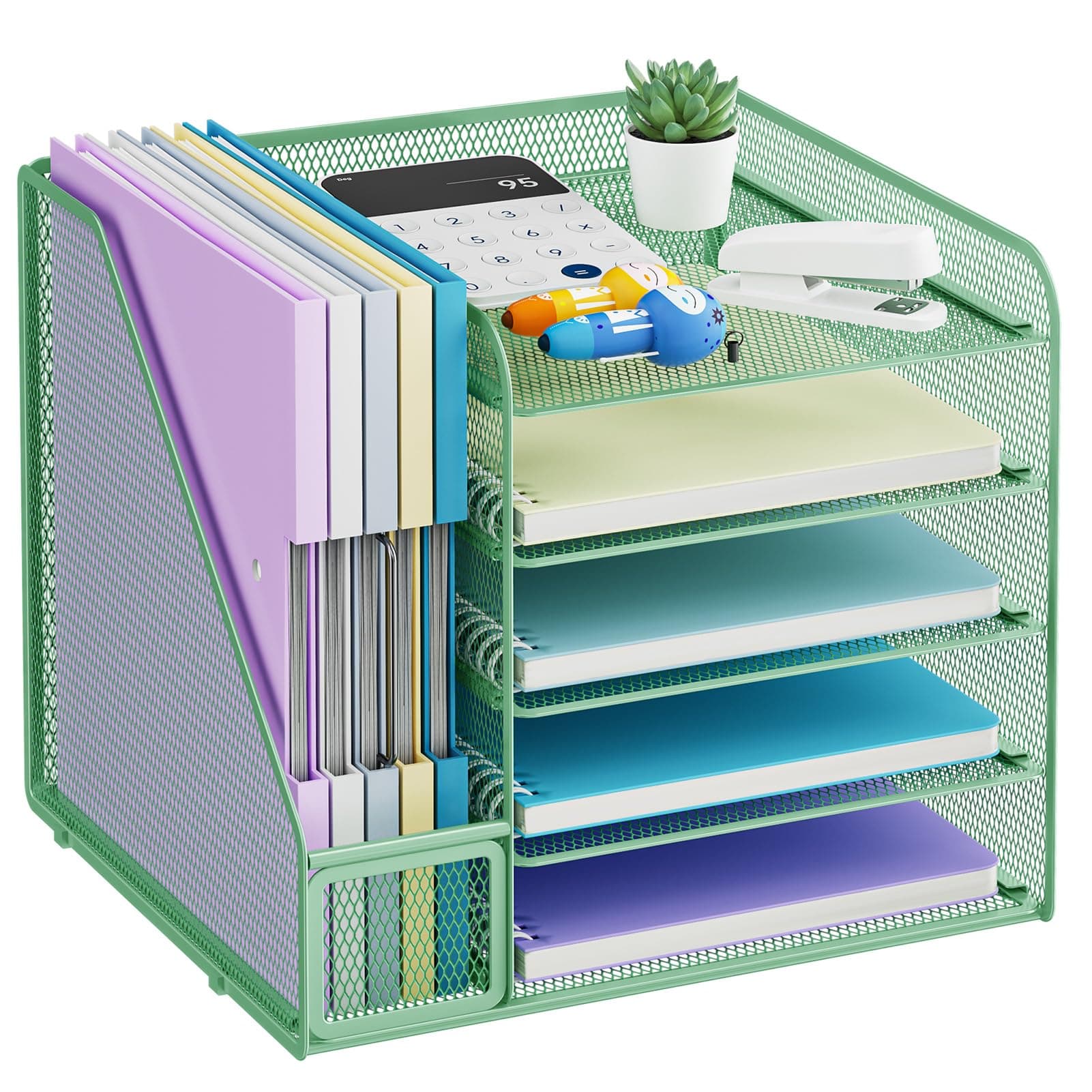 Marbrasse Organizador de Escritorio,5 Niveles Malla Papel Organizador, Archivo Estantería para Oficina Casa Accesorios (Verde)