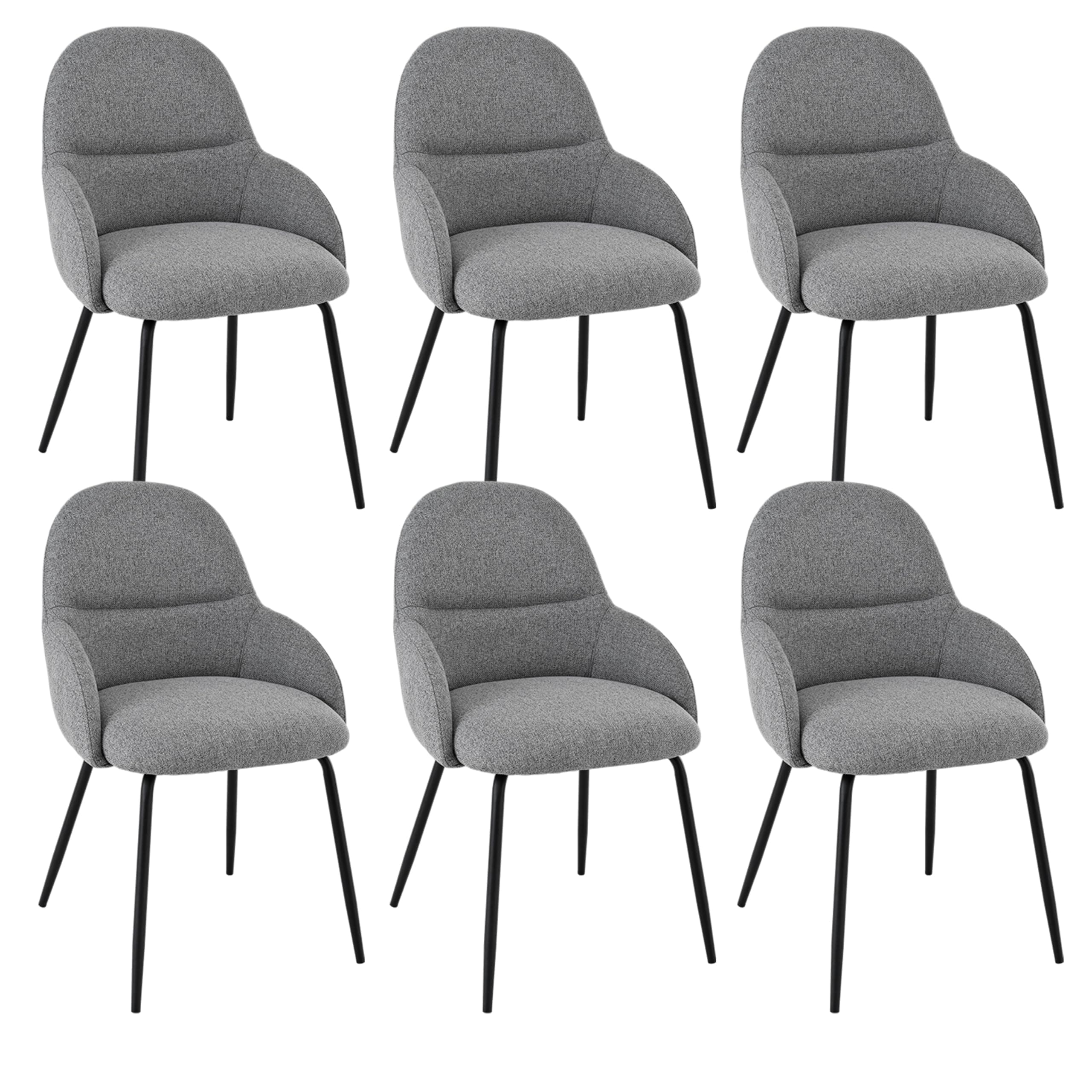 Goeurvant Salle à Manger Lot De 6 Chaises Design, RevêTement en Lin Gris Clair, Assise Confortable avec Accoudoirs Et Pieds MéTalliques Solides, AdaptéEs à La Cuisine Et Au Salon