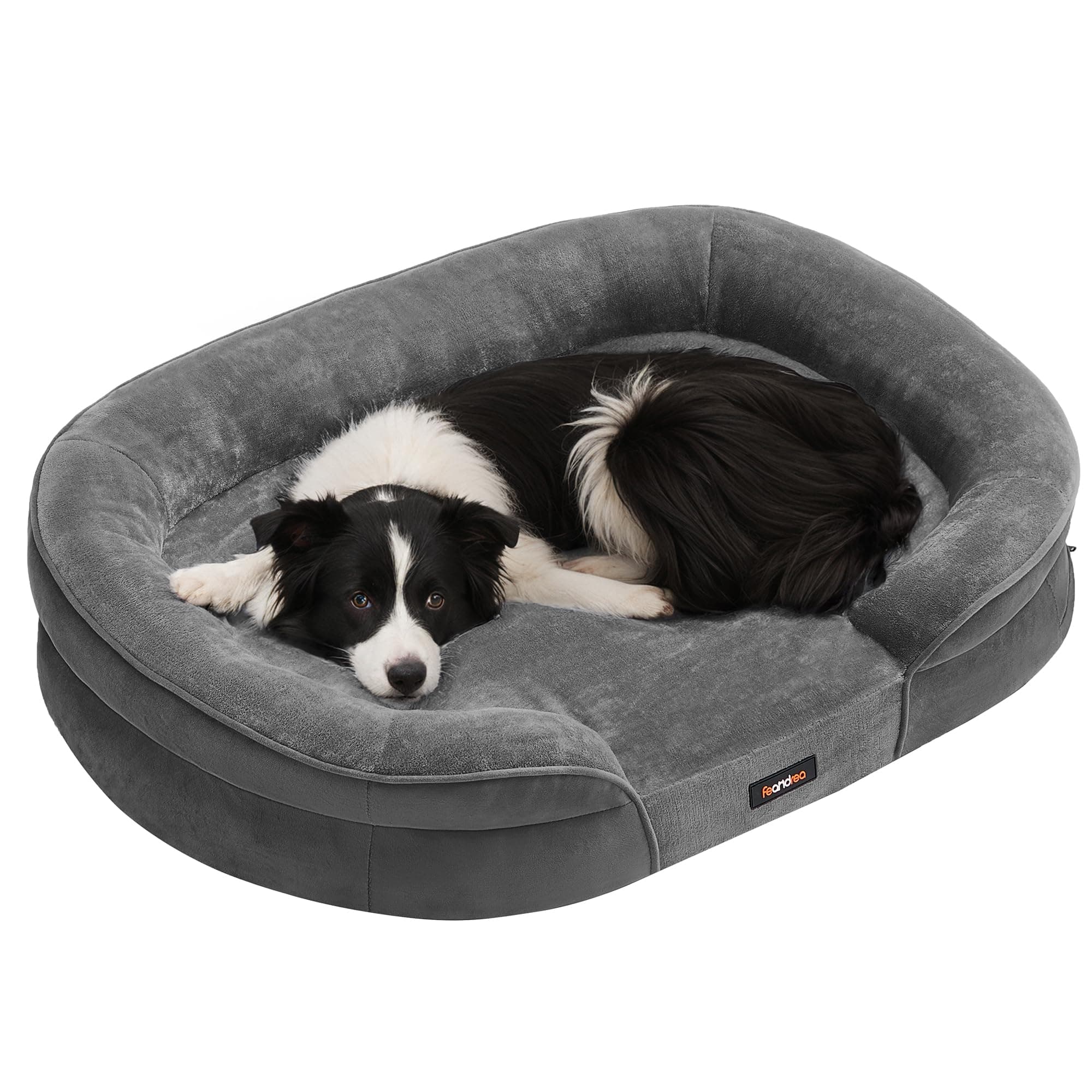 Feandrea Hundebett, Hundekissen, für große Hunde, 91 x 68 x 18 cm, orthopädisch, wasserdichte Innenschicht, erhöhte Ränder, Abnehmbarer, waschbarer Bezug, rutschfest, schiefergrau PGW282GN01