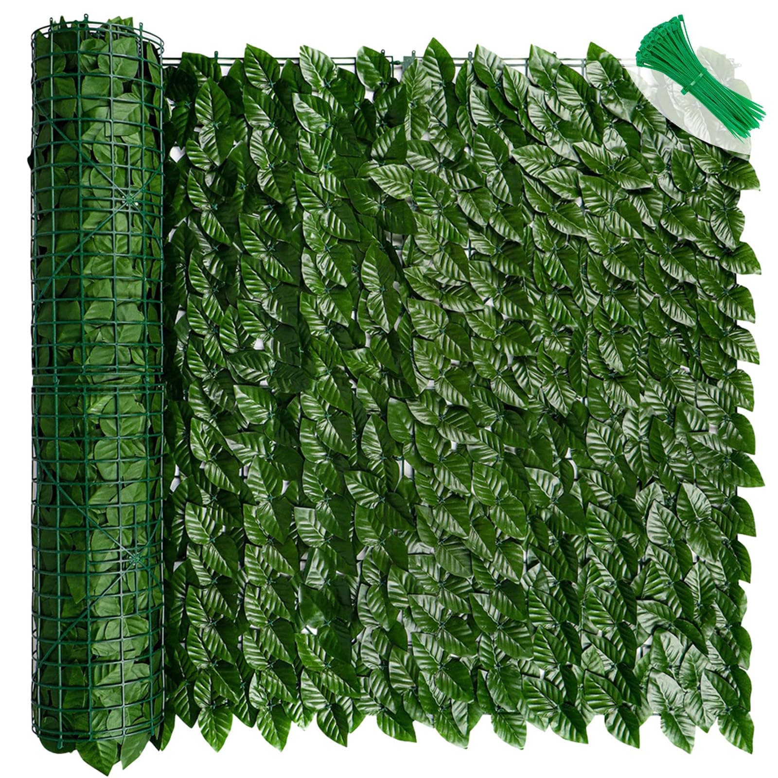 LEIVESTE Siepe Finta Per Recinzione,Recinzione Giardino Esterno,Frangivista Balcone, Copri Ringhiera Balcone,Rete Con Foglie Finte 40 fascetti verdi omaggio (Lauro, 1 x 6 Mt)