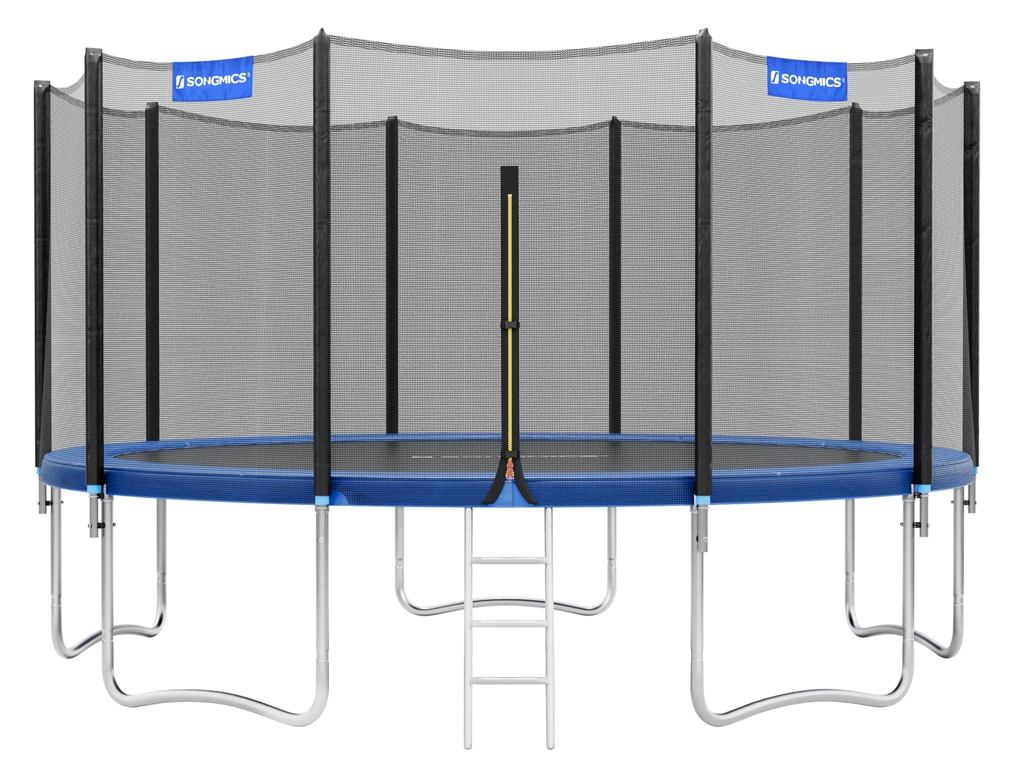 SONGMICS Trampoline Extérieur Enfant Diamètre 183/244/305/366/427 cm, Filet de Protection Externe, Coussins de Sécurité, Échelle, Poteau Droit de 180 cm de Haut, Cadre en Acier