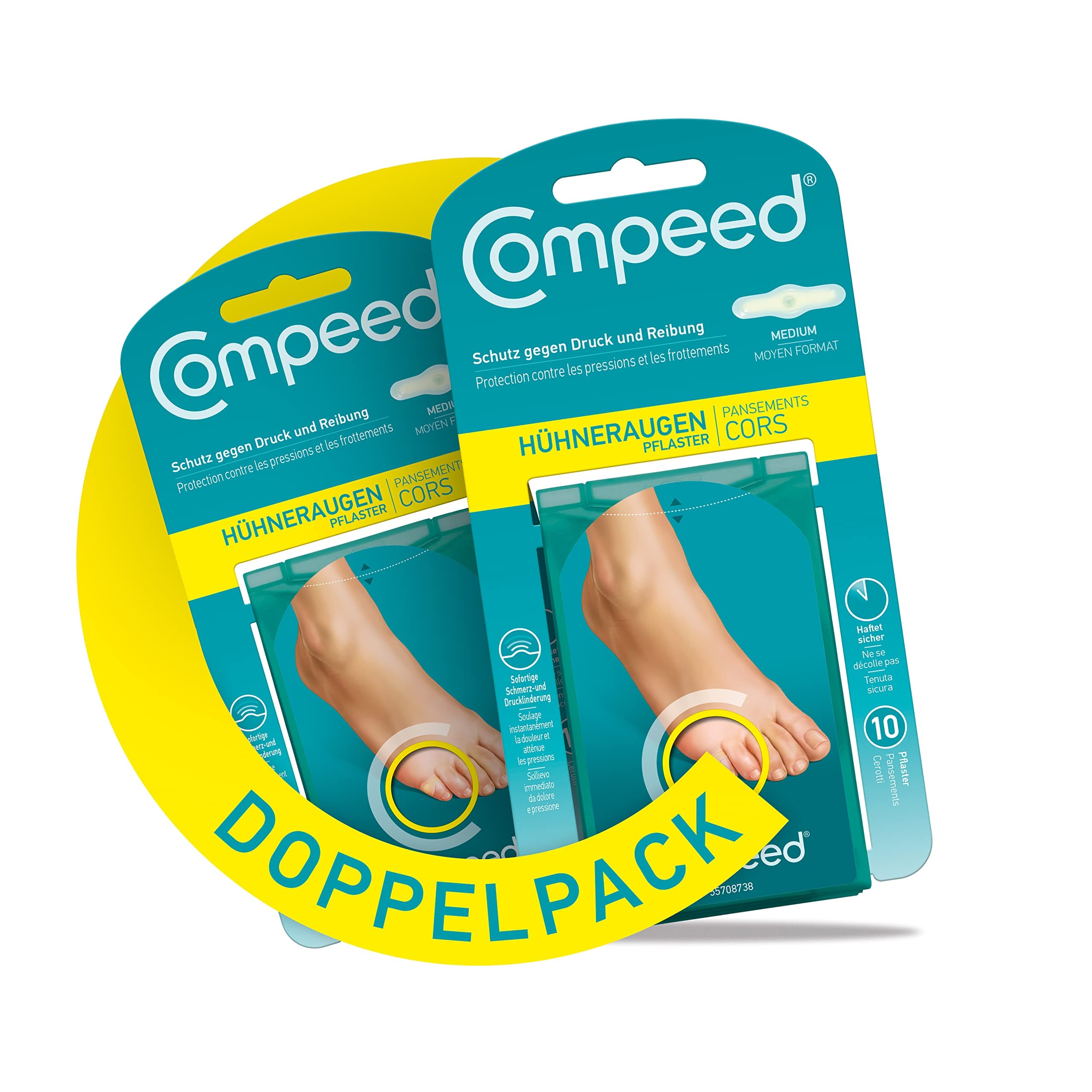 Compeed Hühneraugenpflaster Medium Doppelpack– Hydrokolloid-Pflaster gegen Hühneraugen an den Füßen, 20 Pflaster