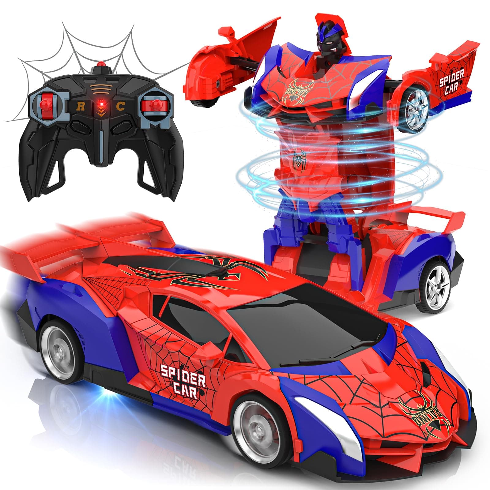 Coche Teledirigido Niños 3 4 5 6 7 8 9 Años, 2 en 1 Radiocontrol Transformar RC Cars/Robots Rotación 360° Coches Juguetes Spider, Juegos Infantiles Regalos Cumpleaños Navidad Niños Niñas 3-10 Años