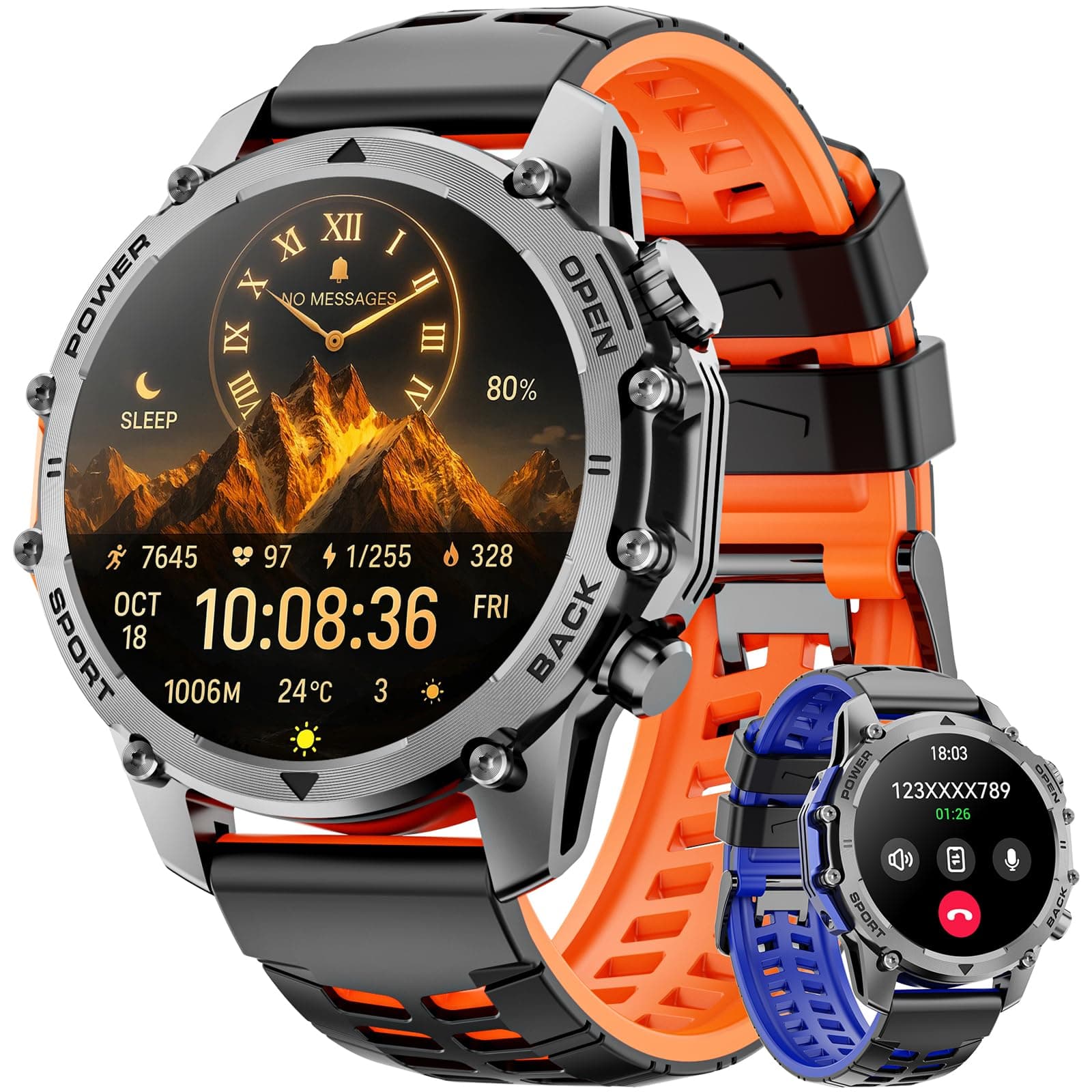 Reloj Inteligente Hombre con Linterna, 1.52" HD Smartwatch Militar con 500 mAh Batería(7-30 días), Relojes Inteligentes Hombre con 110+ Deportivos/Monitor Sueño/Pulsómetro/SpO2 para iOS Android