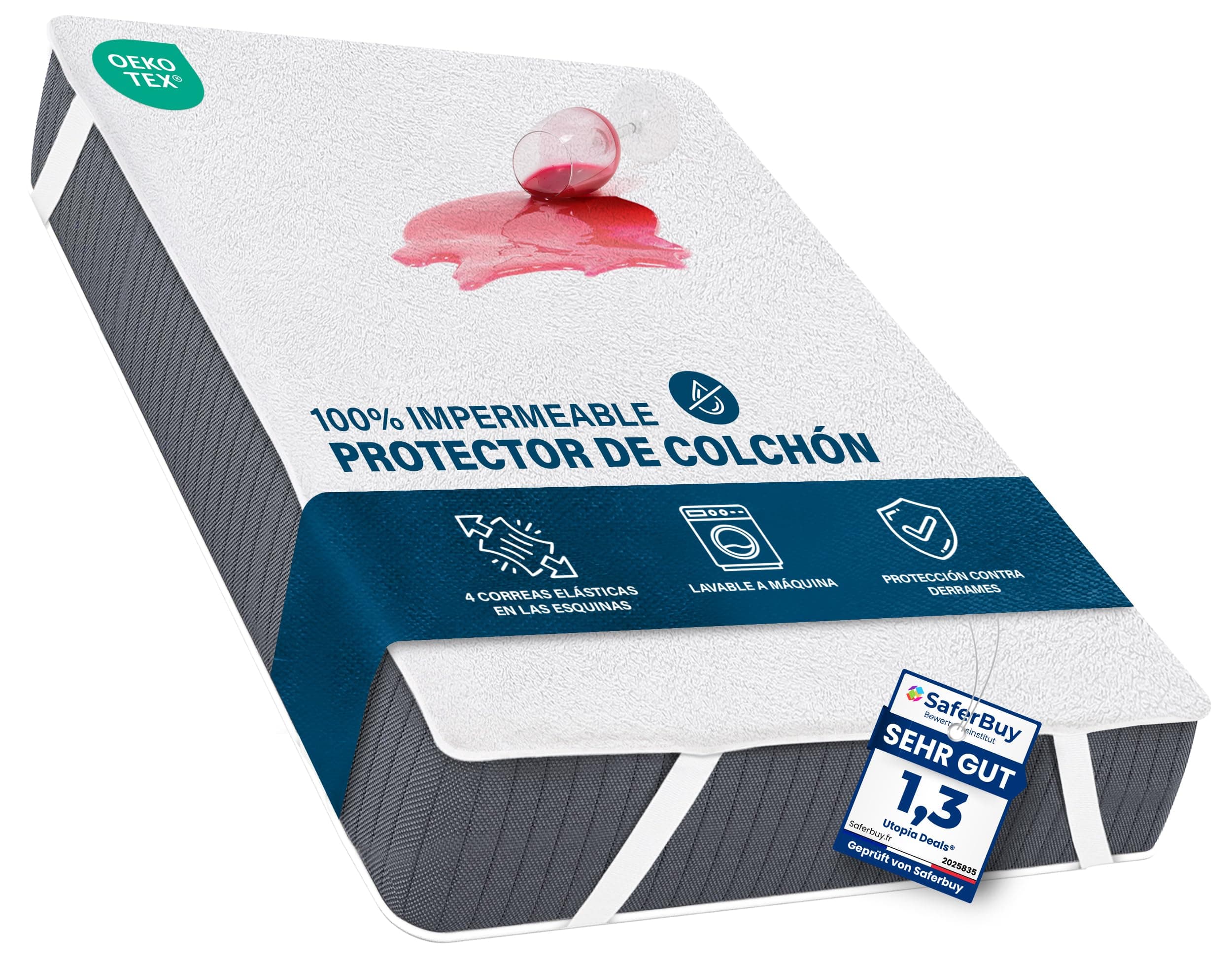 Utopia Bedding Protector Colchón 120 x 200 cm Impermeable, 4 Esquinas Elásticas, Certificación Oeko-Tex, Funda Colchón, Cubre Colchón Transpirable