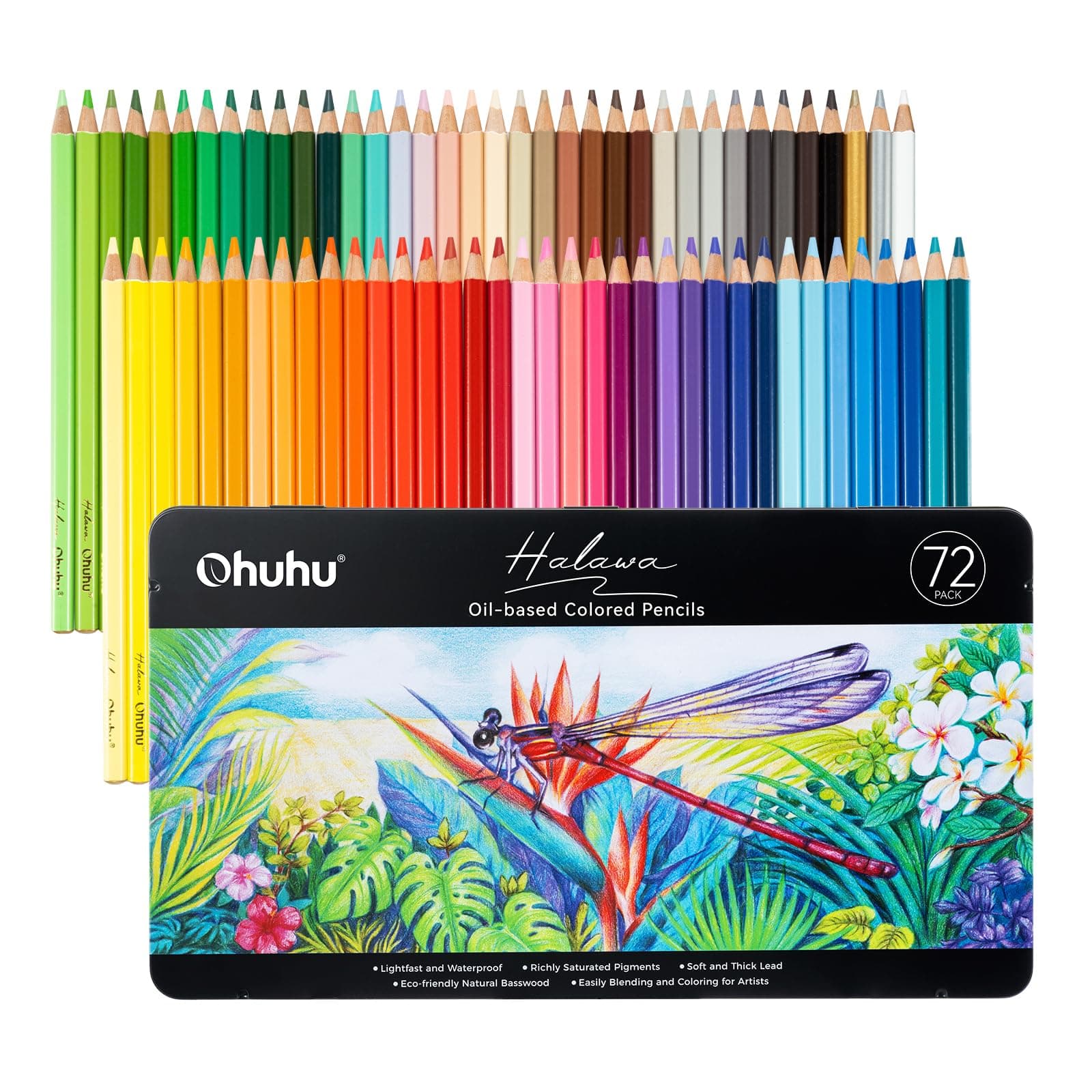 Crayons de couleur Ohuhu, 72 crayon de couleurs professionnel à base d'huile, à haute pigmentation, au cœur tendre et épais de 4 mm, pour les artistes coloristes dessinateurs et portraitistes