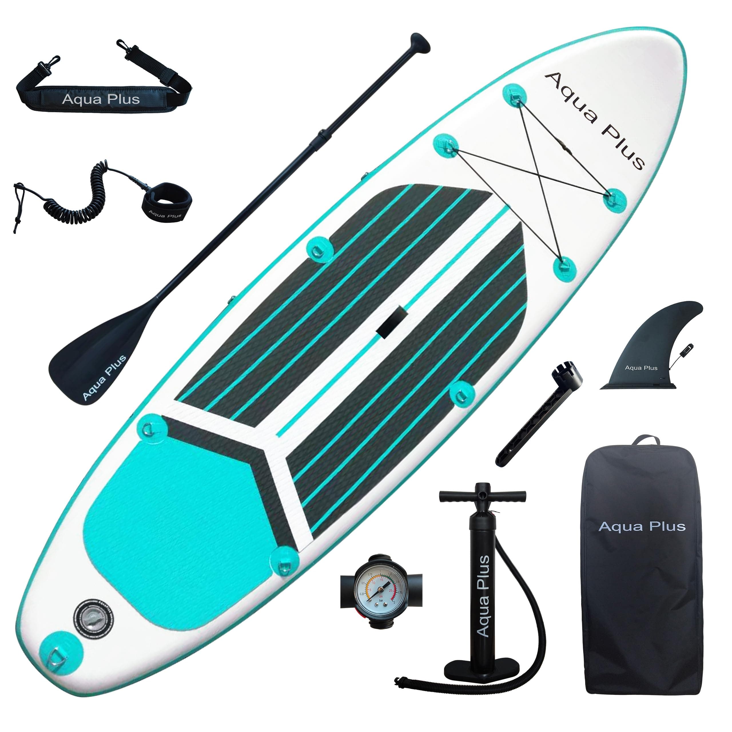 Aqua Plus 15cm Spessore SUP Gonfiabile per Tutti i Livelli di abilità Tavola da Paddle in Piedi, pagaia, Pompa, ISUP Zaino da Viaggio, guinzaglio, Tracolla