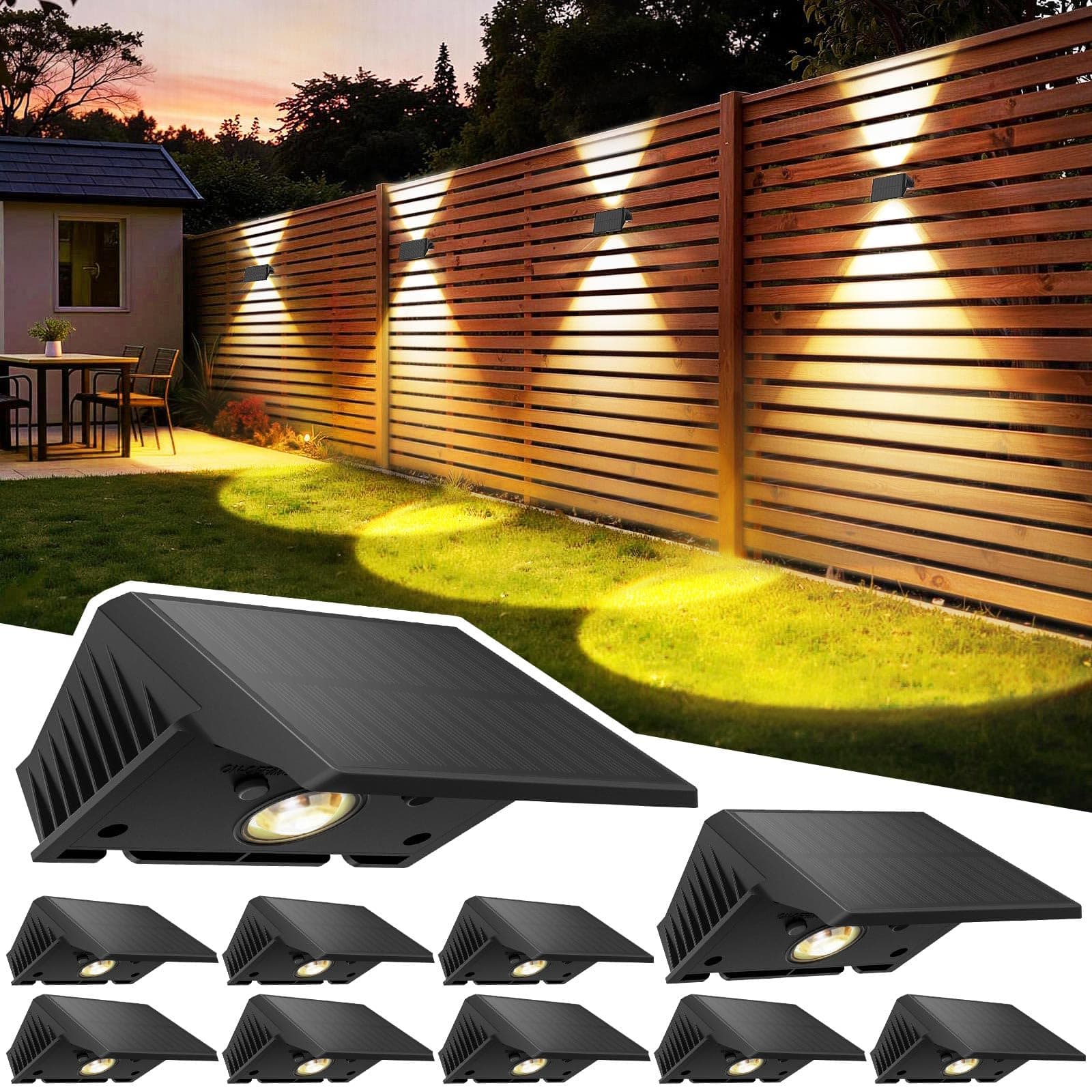 Delaiglow Lampada Solare da Esterno Up & Down Set da 10 Luci Solari da Esterno Bianco Caldo 3000K Faretti Solari a LED da Esterno 1000 mAh Applique Impermeabile IP67 Per Parete Giardino Terrazzo
