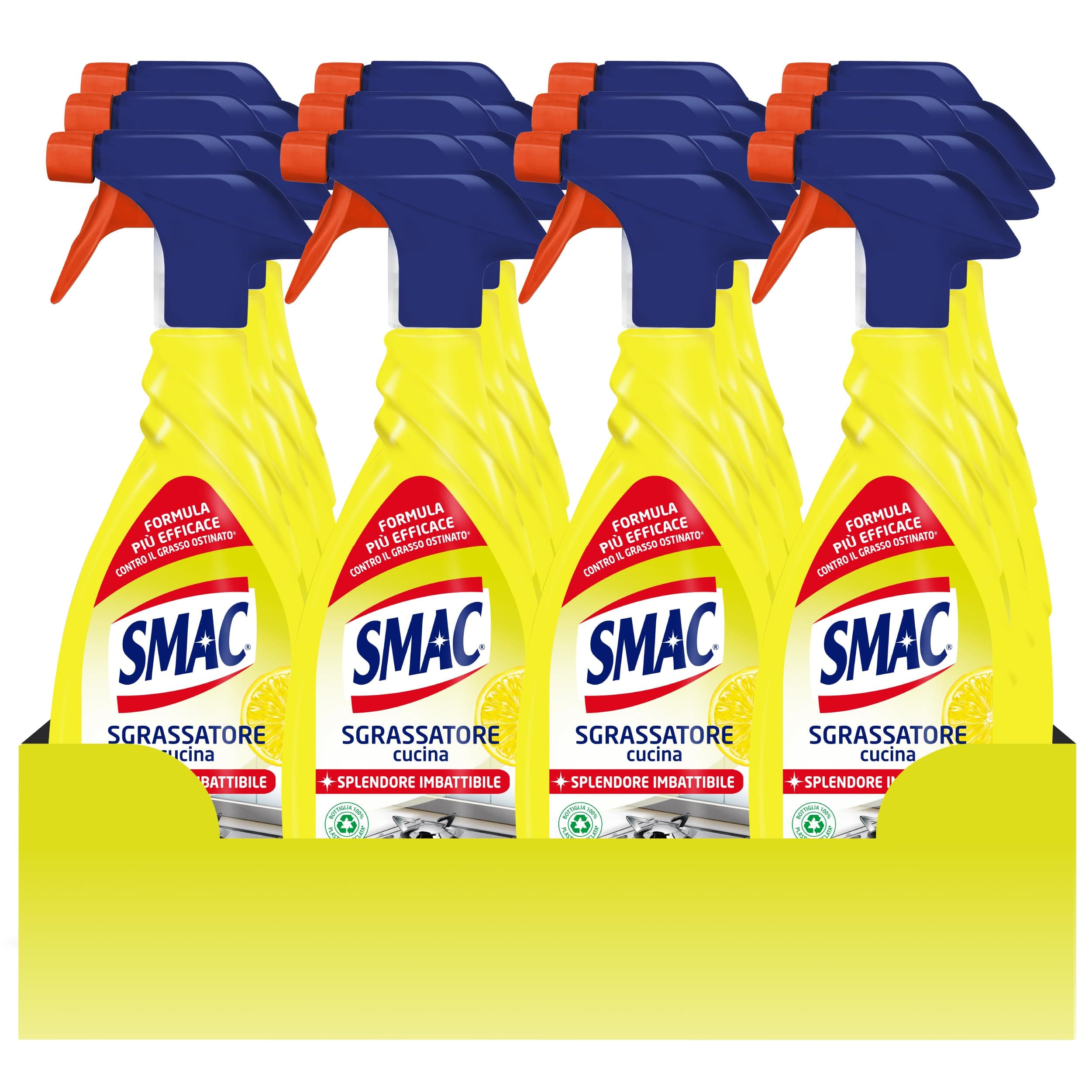 Smac - Sgrassatore Cucina al Limone, Detergente Spray Multisuperficie con Azione Sgrassante e Tecnologia Zero Aloni, 650 ml x 12 Pezzi