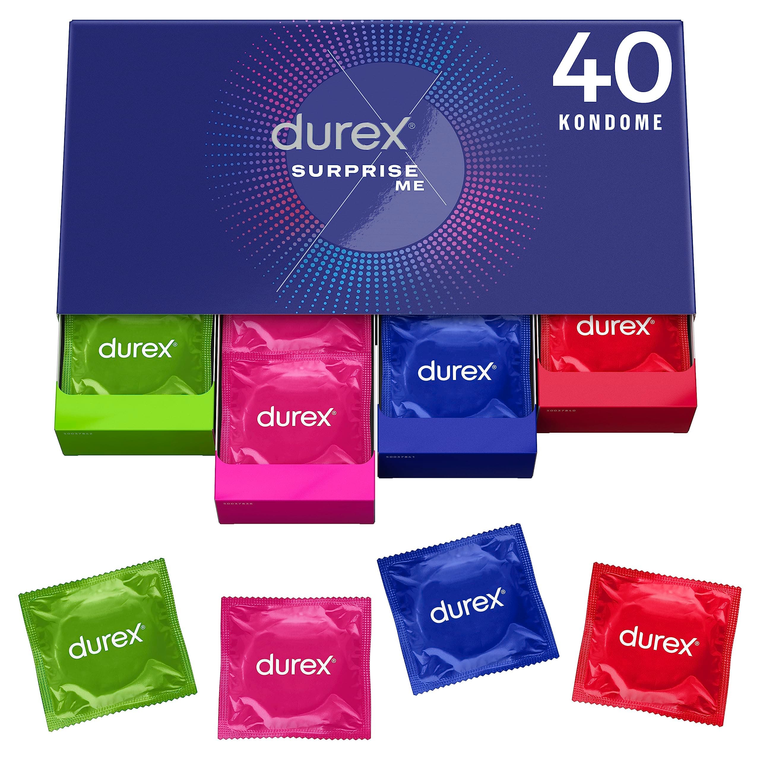 Durex Surprise Me Kondome in stylischer Box - Extra Vielfalt, praktisch & diskret verpackt - für zuverlässigen Schutz mit einem angenehmen Geruch - Großpackung- 40er Pack (1 x 40 Stück)