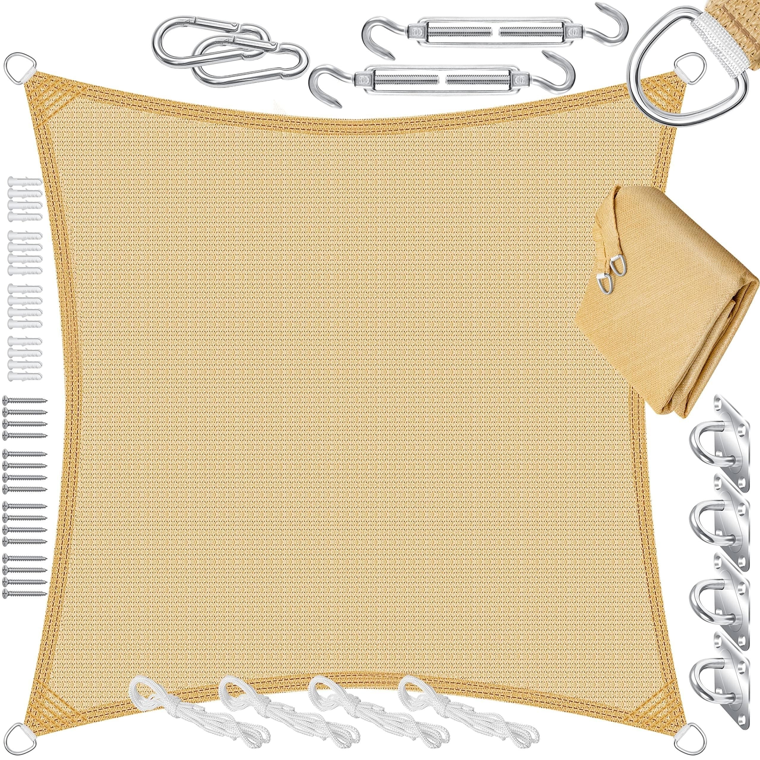 KESSER® Sonnensegel Sonnenschutz Windschutz | HDPE Gewebe | wasserabweisend & windabweisend | Quadrat 4x4m | 5-Fach quer vernäht robust & stabil Schattenspender Garten Balkon Terrasse Sand